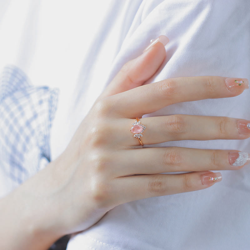 Olivenorma Natural Strawberry Quartz Flower Crown Ring