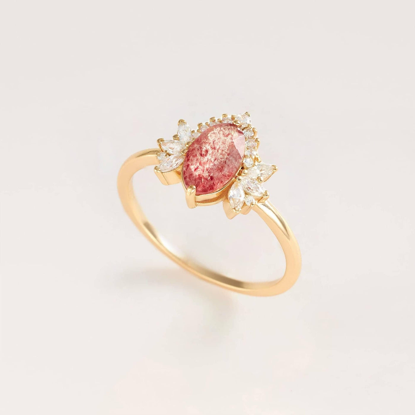 Olivenorma Natural Strawberry Quartz Flower Crown Ring