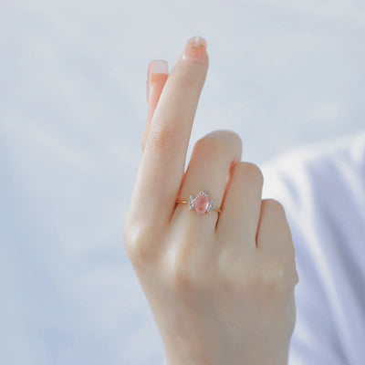 Olivenorma Natural Strawberry Quartz Flower Crown Ring