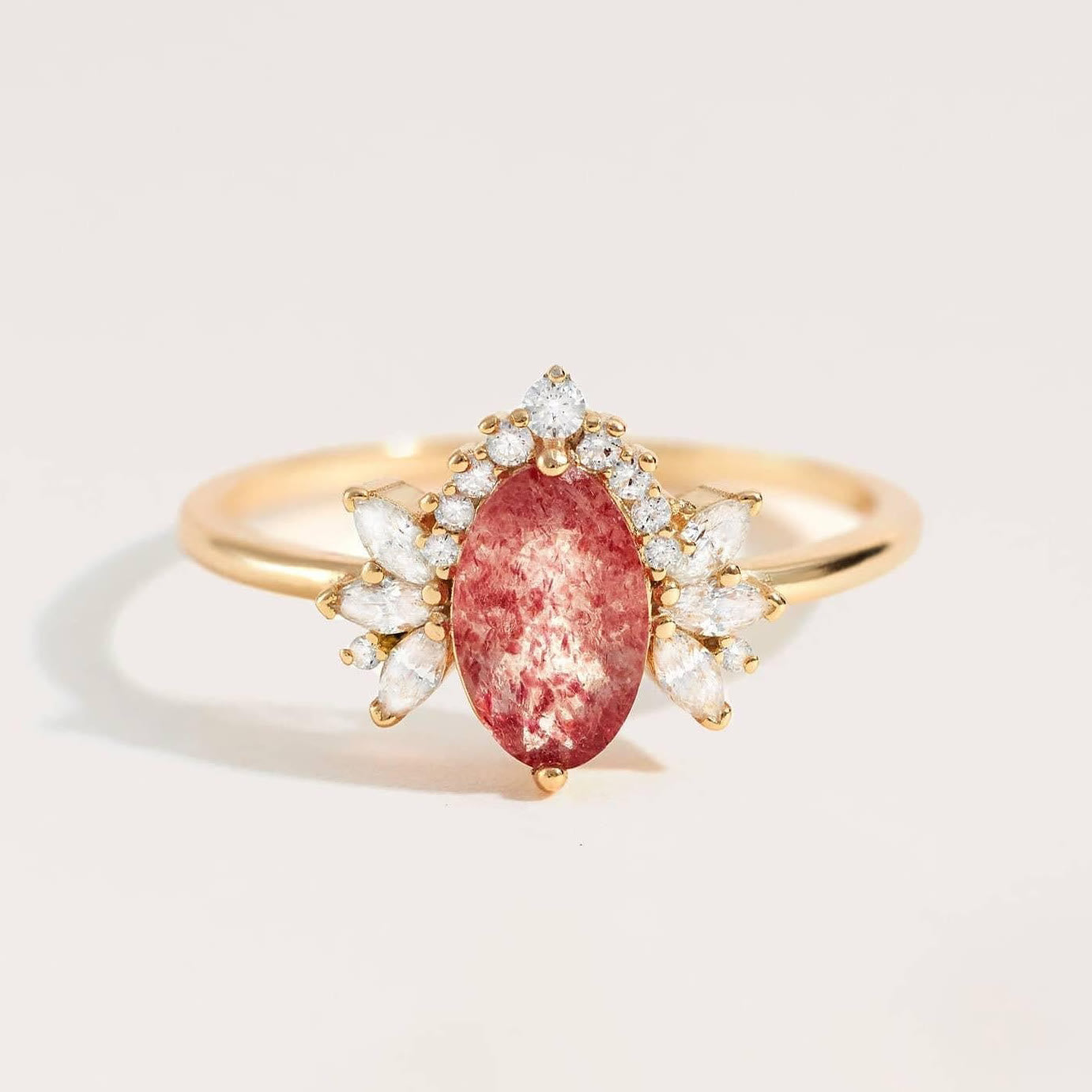 Olivenorma Natural Strawberry Quartz Flower Crown Ring