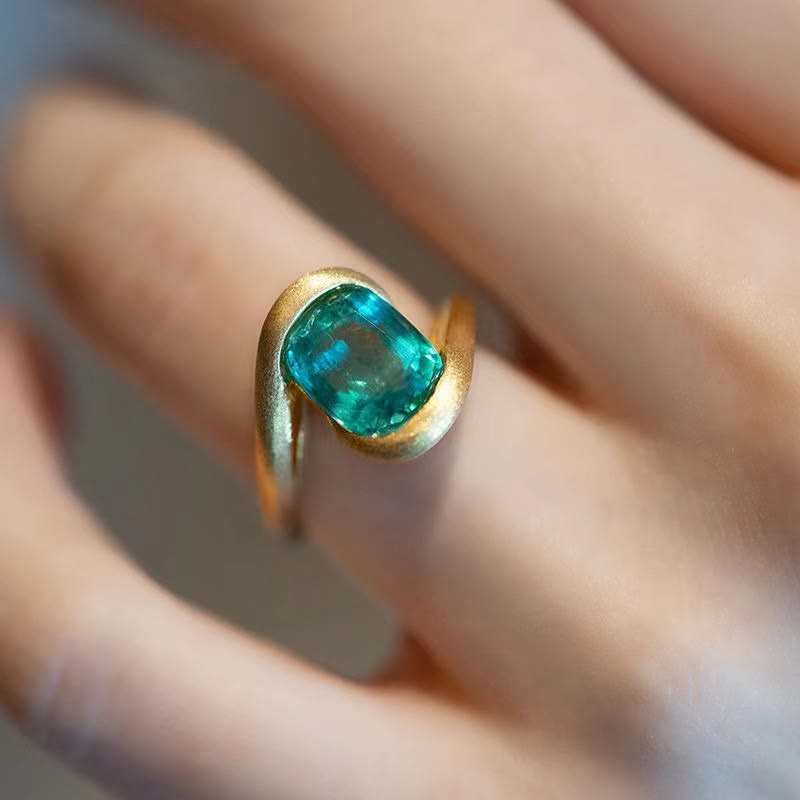 Olivenorma Square Cut Emerald Eye of Cyclone Ring