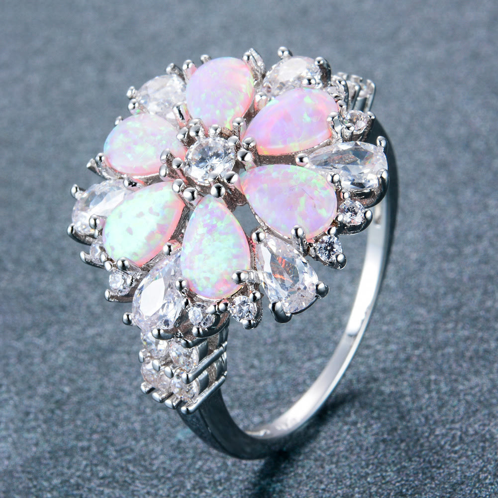 Olivenorma Pink Opal Flower Floral Ring