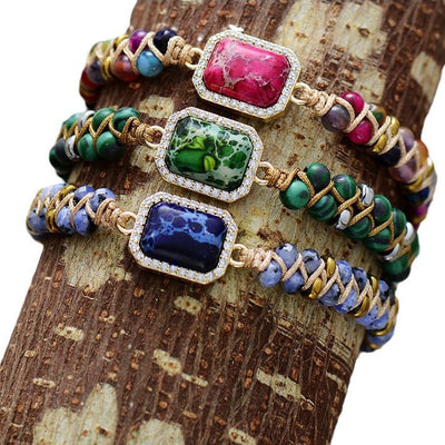 Olivenorma Blue Green Pink Emperor Stone Braided Bracelet