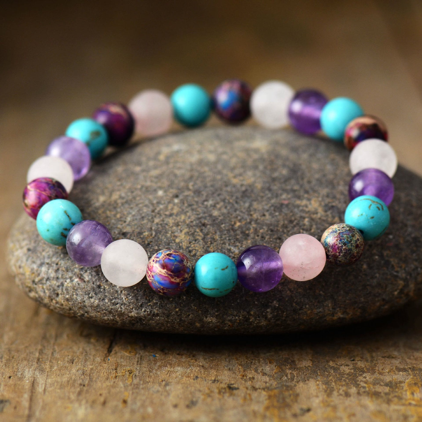 Olivenorma Amethyst Rose Quartz Turquoise Beads Bracelet