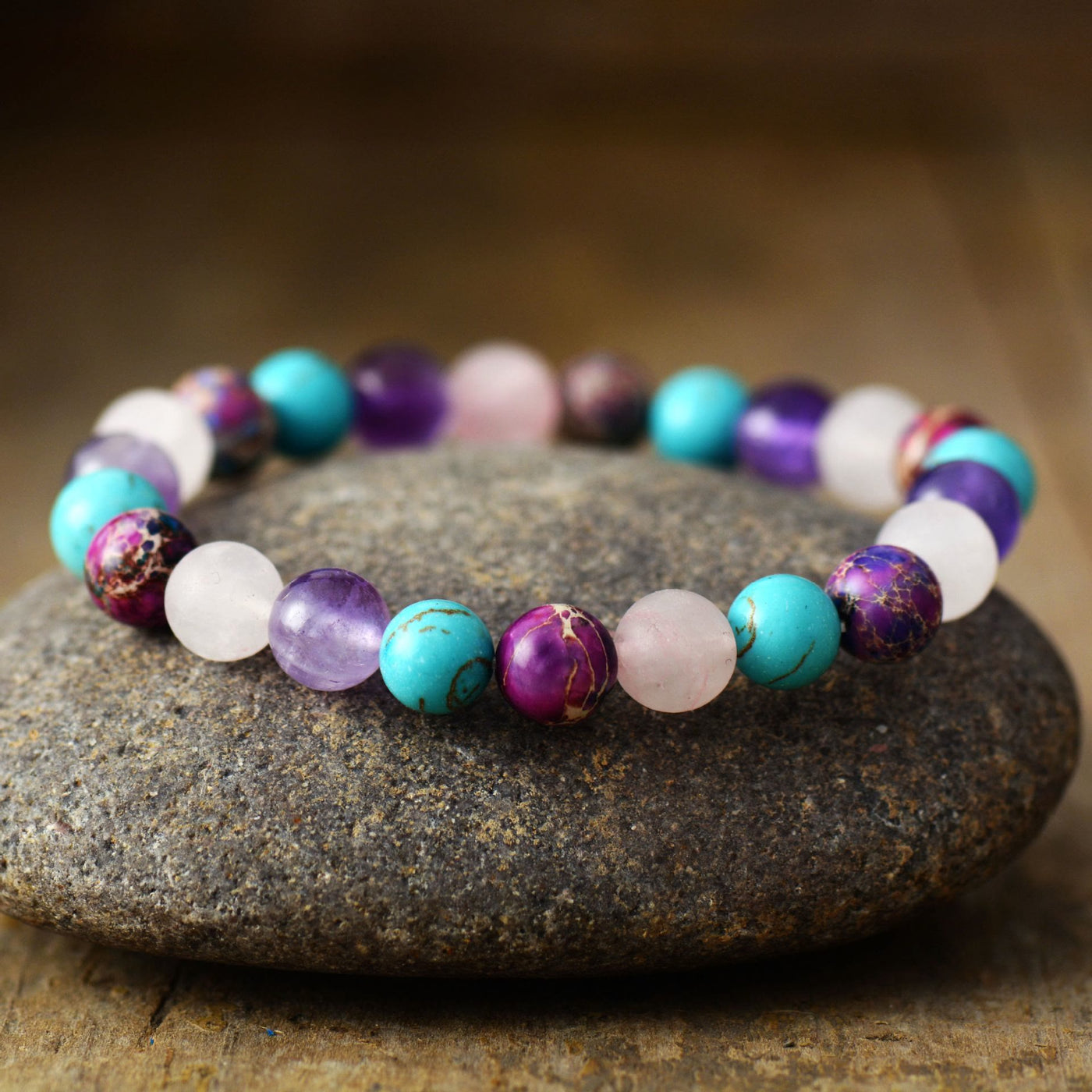 Olivenorma Amethyst Rose Quartz Turquoise Beads Bracelet