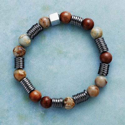 Olivenorma 8mm Agalmatolite Hematite Unakite Beads Bracelet