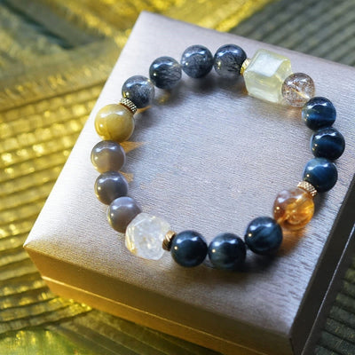 Olivenorma Hawk's Eye Quartz Black Quartz Rutilated Bracelet