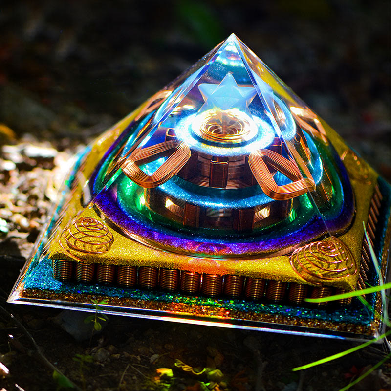 Olivenorma Metatron's Cubeb Cut Opalite Orgone Pyramid