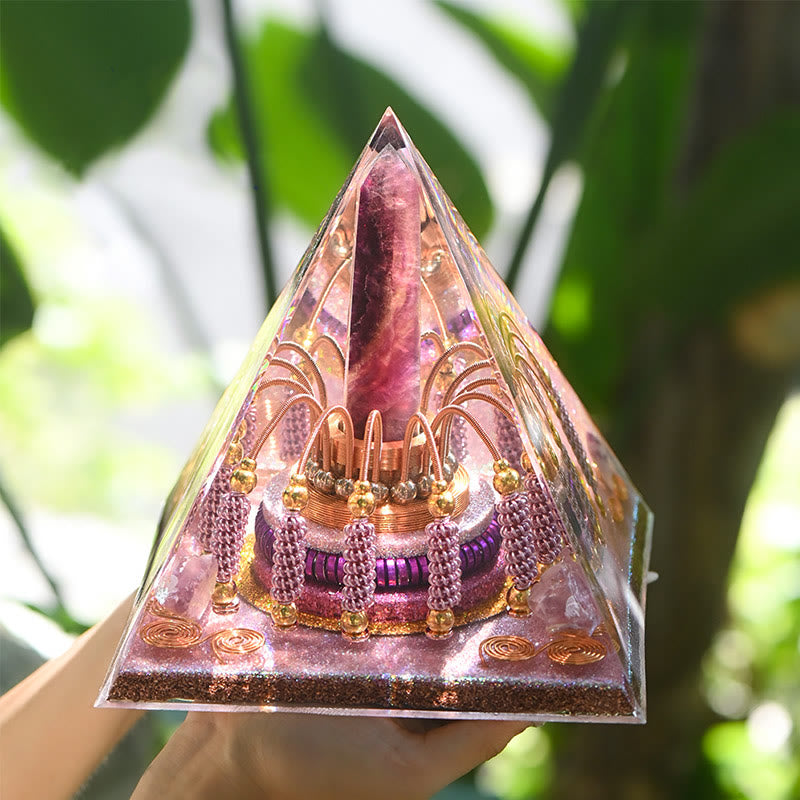 Olivenorma Rainbow Fluorite Energy Tower Lepidolite Orgone Pyramid