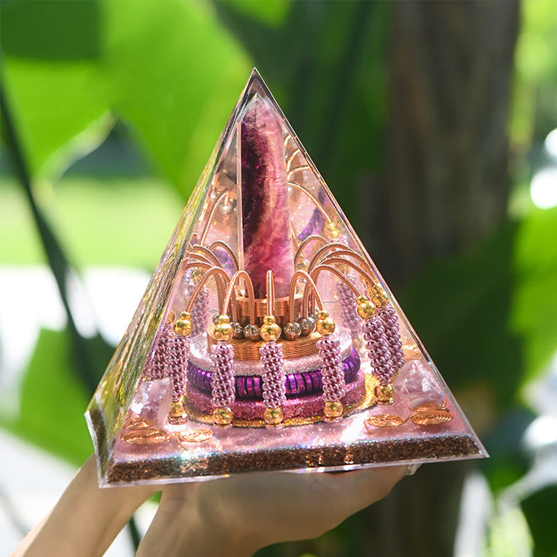 Olivenorma Rainbow Fluorite Energy Tower Lepidolite Orgone Pyramid