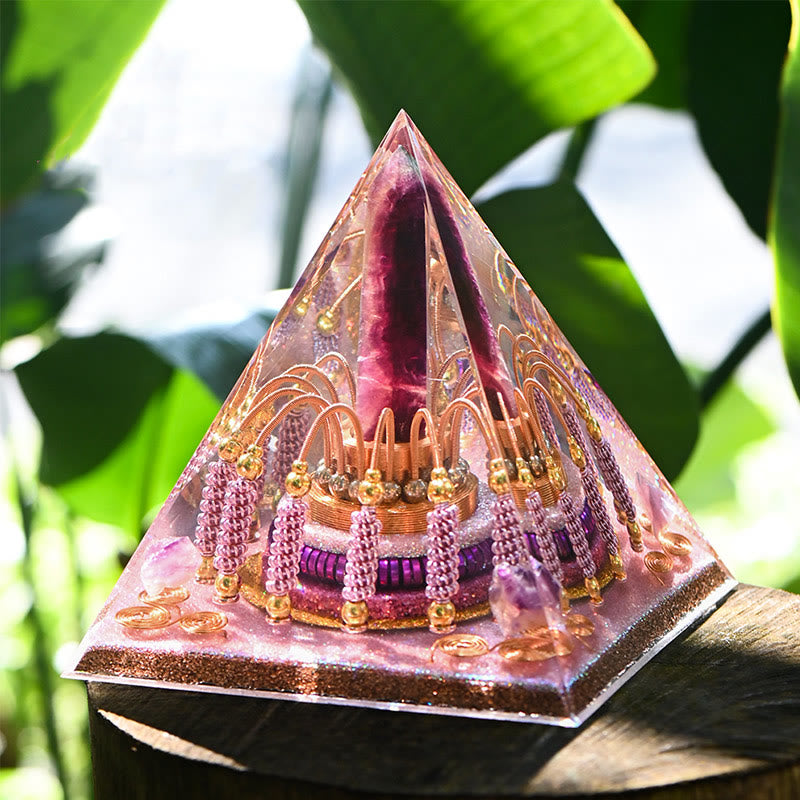 Olivenorma Rainbow Fluorite Energy Tower Lepidolite Orgone Pyramid