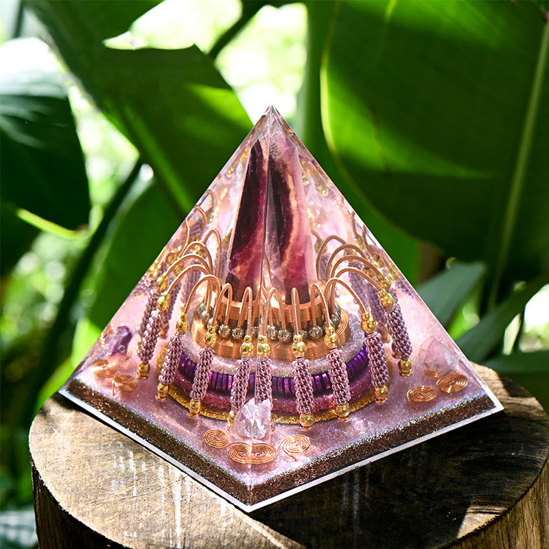 Olivenorma Rainbow Fluorite Energy Tower Lepidolite Orgone Pyramid