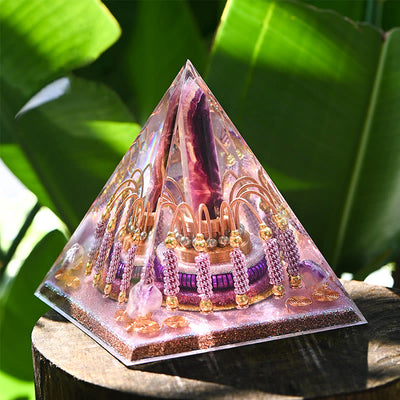 Olivenorma Rainbow Fluorite Energy Tower Lepidolite Orgone Pyramid