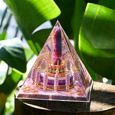 Olivenorma Rainbow Fluorite Energy Tower Lepidolite Orgone Pyramid