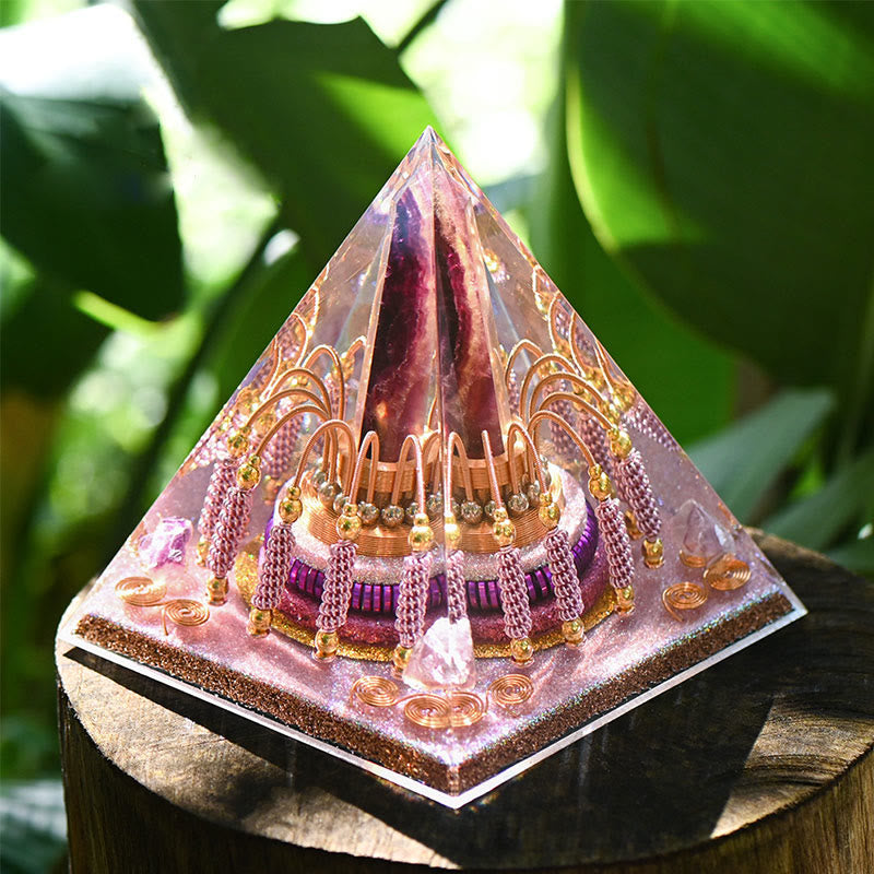 Olivenorma Rainbow Fluorite Energy Tower Lepidolite Orgone Pyramid