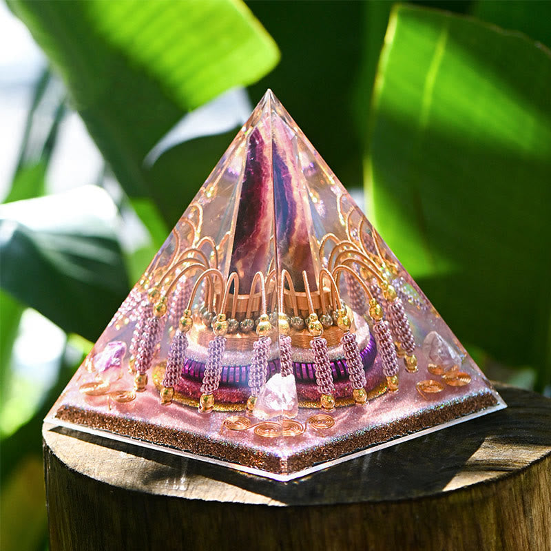 Olivenorma Rainbow Fluorite Energy Tower Lepidolite Orgone Pyramid