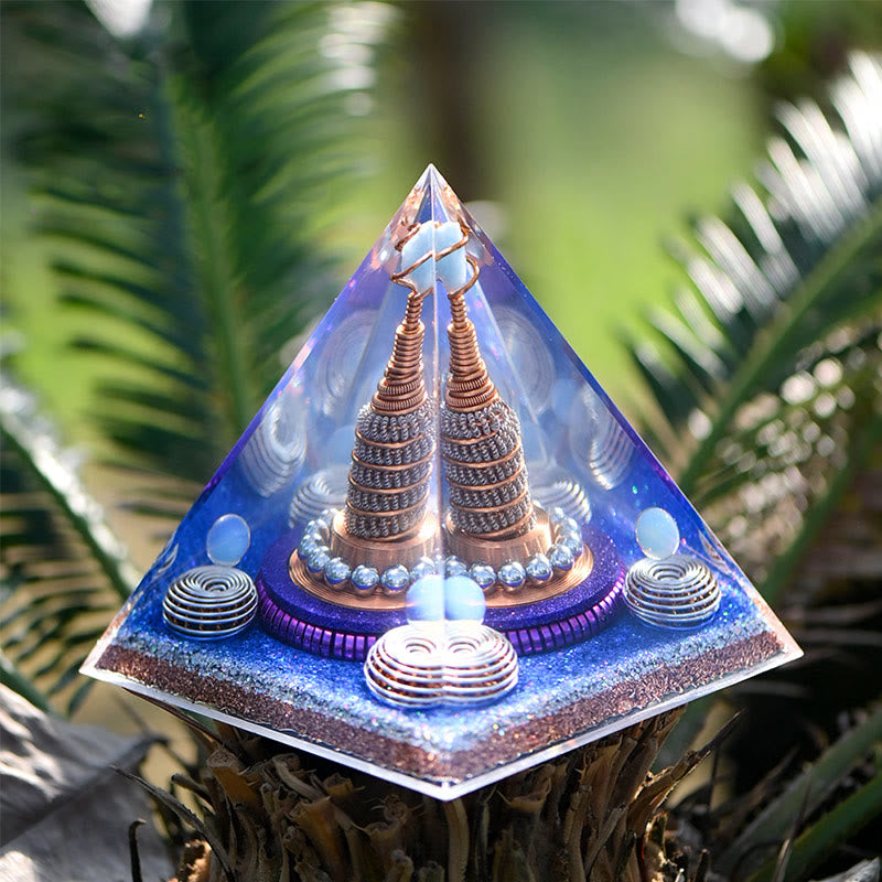 Olivenorma Celestial Sphere Opalite Aquamarine Orgone Pyramid