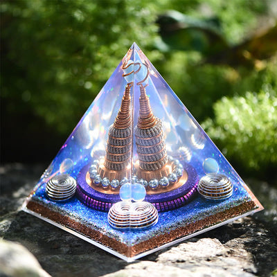 Olivenorma Celestial Sphere Opalite Aquamarine Orgone Pyramid