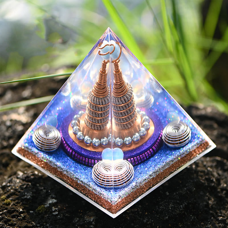 Olivenorma Celestial Sphere Opalite Aquamarine Orgone Pyramid