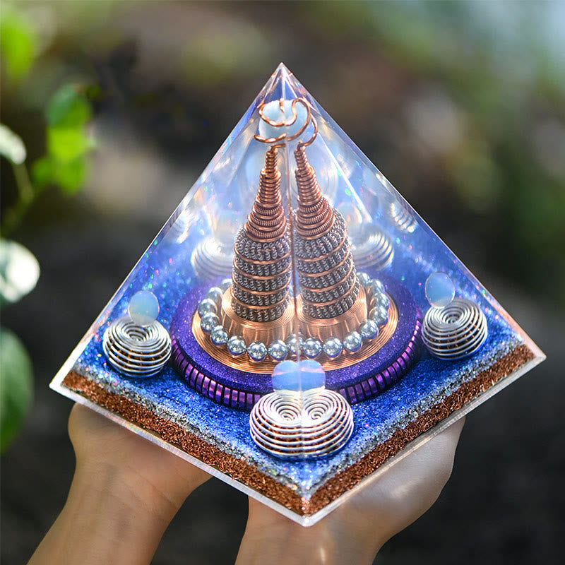 Olivenorma Celestial Sphere Opalite Aquamarine Orgone Pyramid