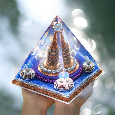 Olivenorma Celestial Sphere Opalite Aquamarine Orgone Pyramid