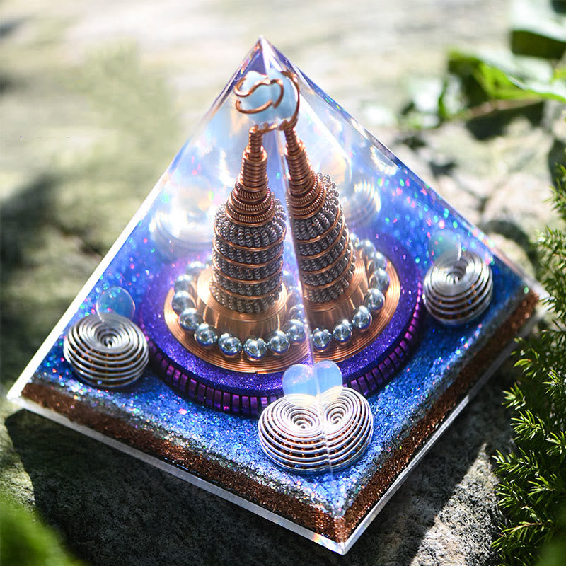 Olivenorma Celestial Sphere Opalite Aquamarine Orgone Pyramid