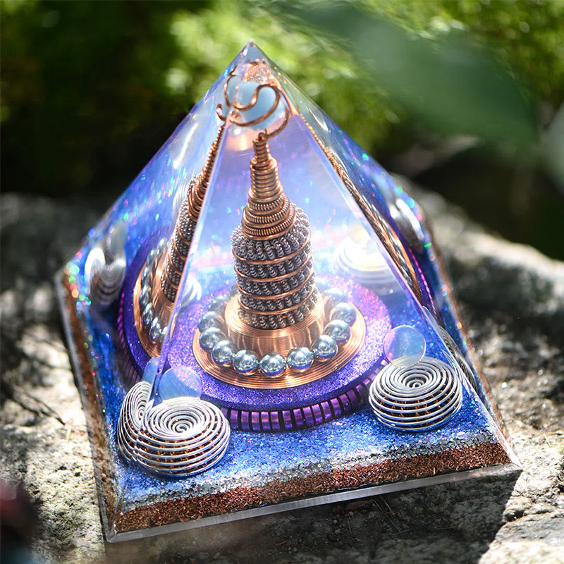 Olivenorma Celestial Sphere Opalite Aquamarine Orgone Pyramid