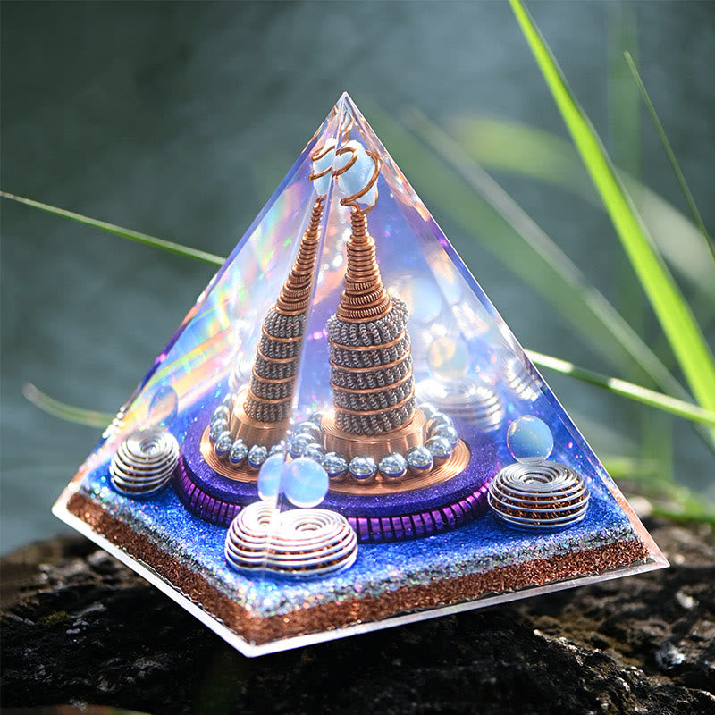 Olivenorma Celestial Sphere Opalite Aquamarine Orgone Pyramid