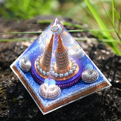 Olivenorma Celestial Sphere Opalite Aquamarine Orgone Pyramid