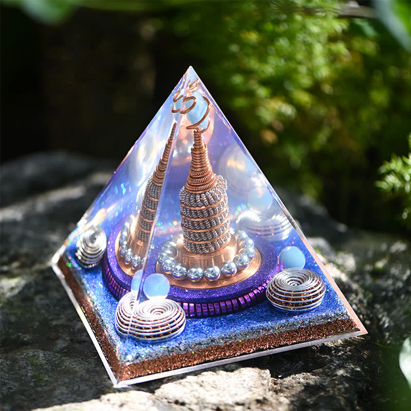 Olivenorma Celestial Sphere Opalite Aquamarine Orgone Pyramid