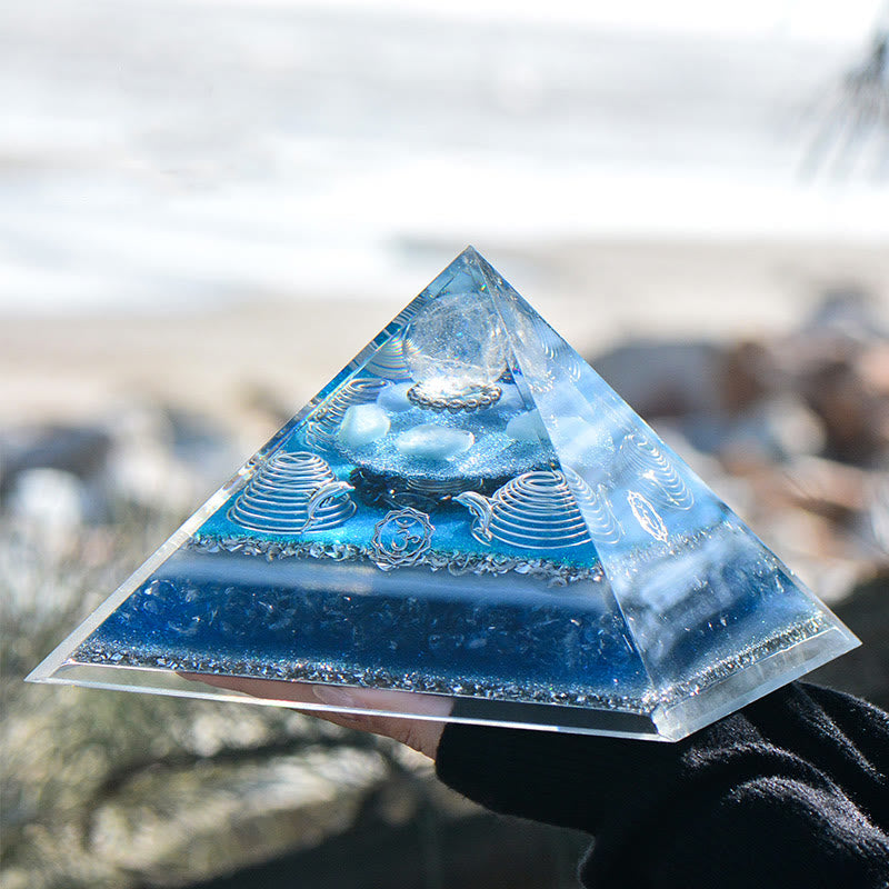 Olivenorma "Atlantis" Clear Crystal Aquamarine Orgone Pyramid