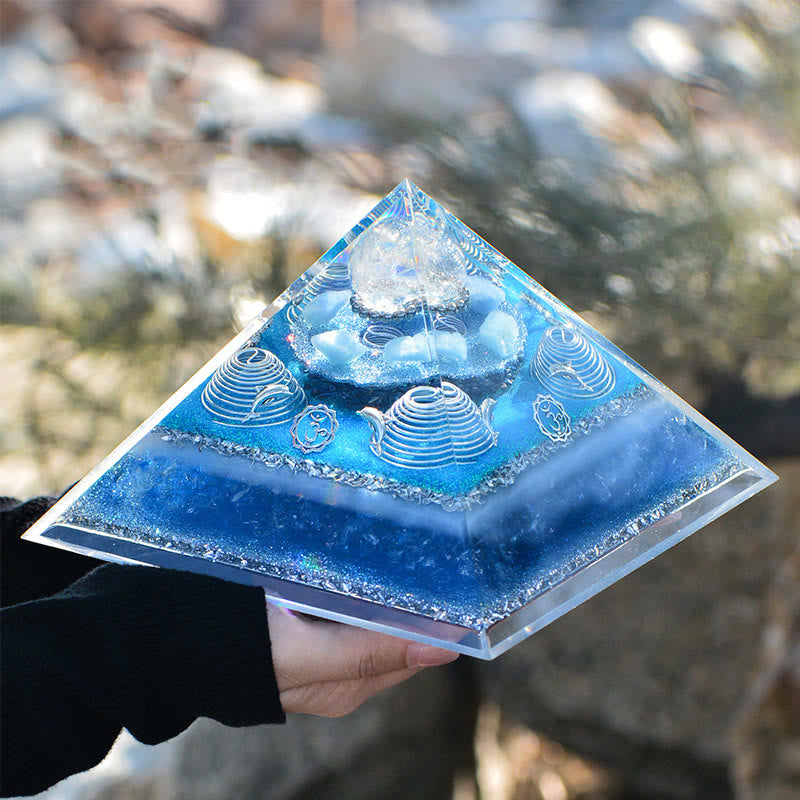 Olivenorma "Atlantis" Clear Crystal Aquamarine Orgone Pyramid