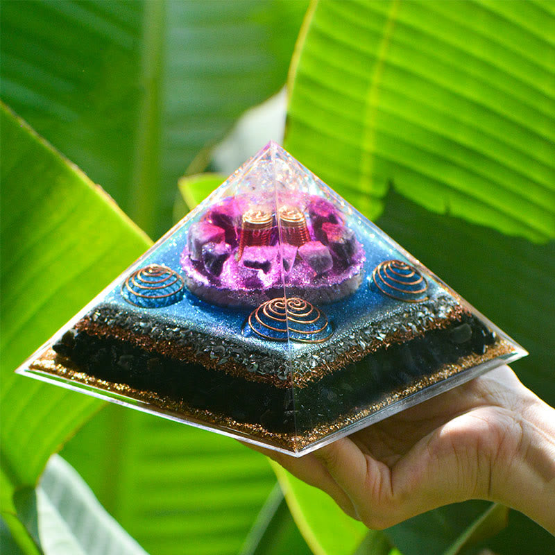 Olivenorma "Seven Stars" Amethyst Charoite Obsidian Orgone Pyramid