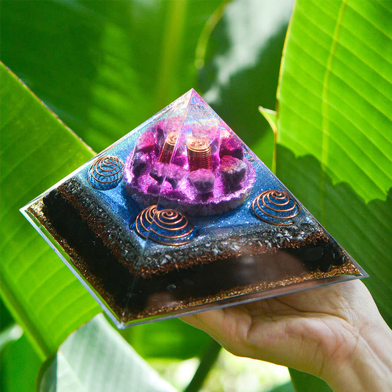 Olivenorma "Seven Stars" Amethyst Charoite Obsidian Orgone Pyramid