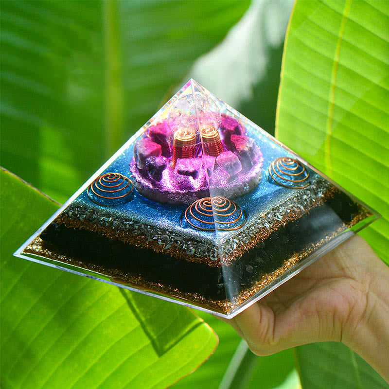 Olivenorma "Seven Stars" Amethyst Charoite Obsidian Orgone Pyramid