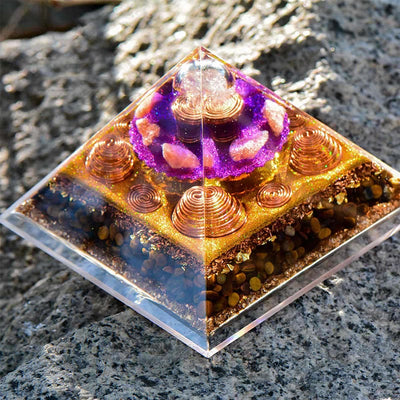 Olivenorma "Fortune Hunter" Sun Stone Tiger Eye Orgone Pyramid