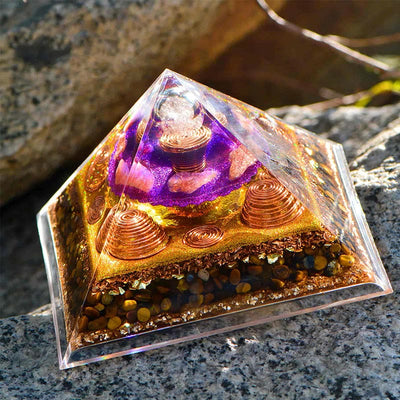 Olivenorma "Fortune Hunter" Sun Stone Tiger Eye Orgone Pyramid