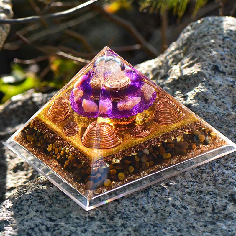 Olivenorma "Fortune Hunter" Sun Stone Tiger Eye Orgone Pyramid