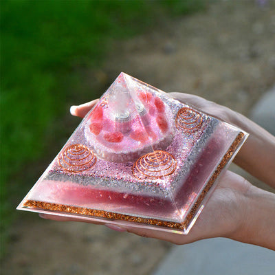 Olivenorma "Love Magic" Lepidolite Strawberry Quartz Orgone Pyramid