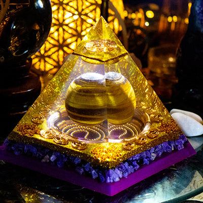 Olivenorma Charoite Tiger Eye Sphere Orgone Pyramid