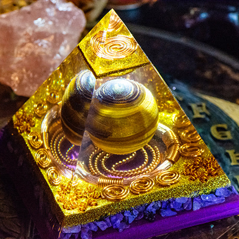 Olivenorma Charoite Tiger Eye Sphere Orgone Pyramid