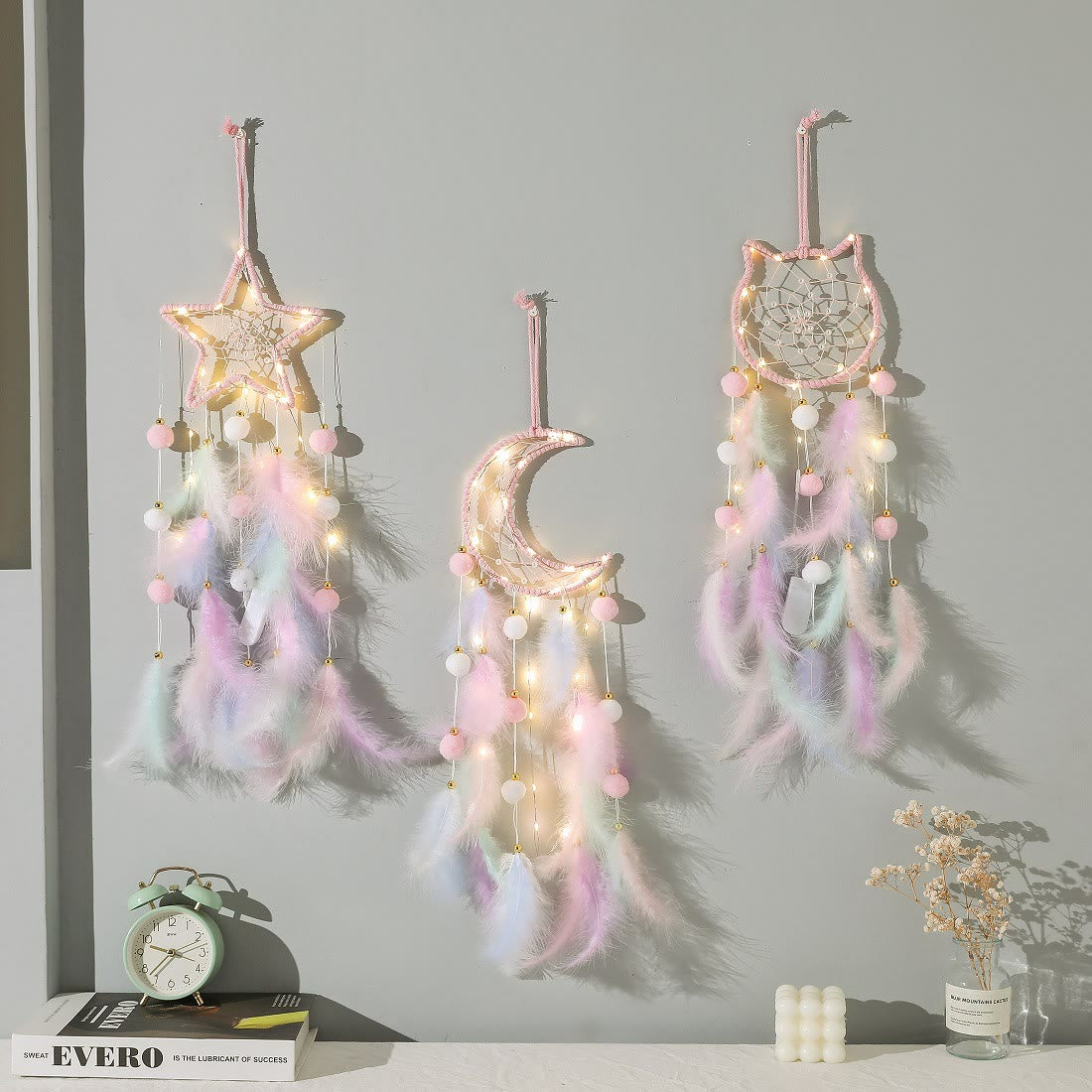 Olivenorma Cute Color Cat Moon And Stars Dream Catcher