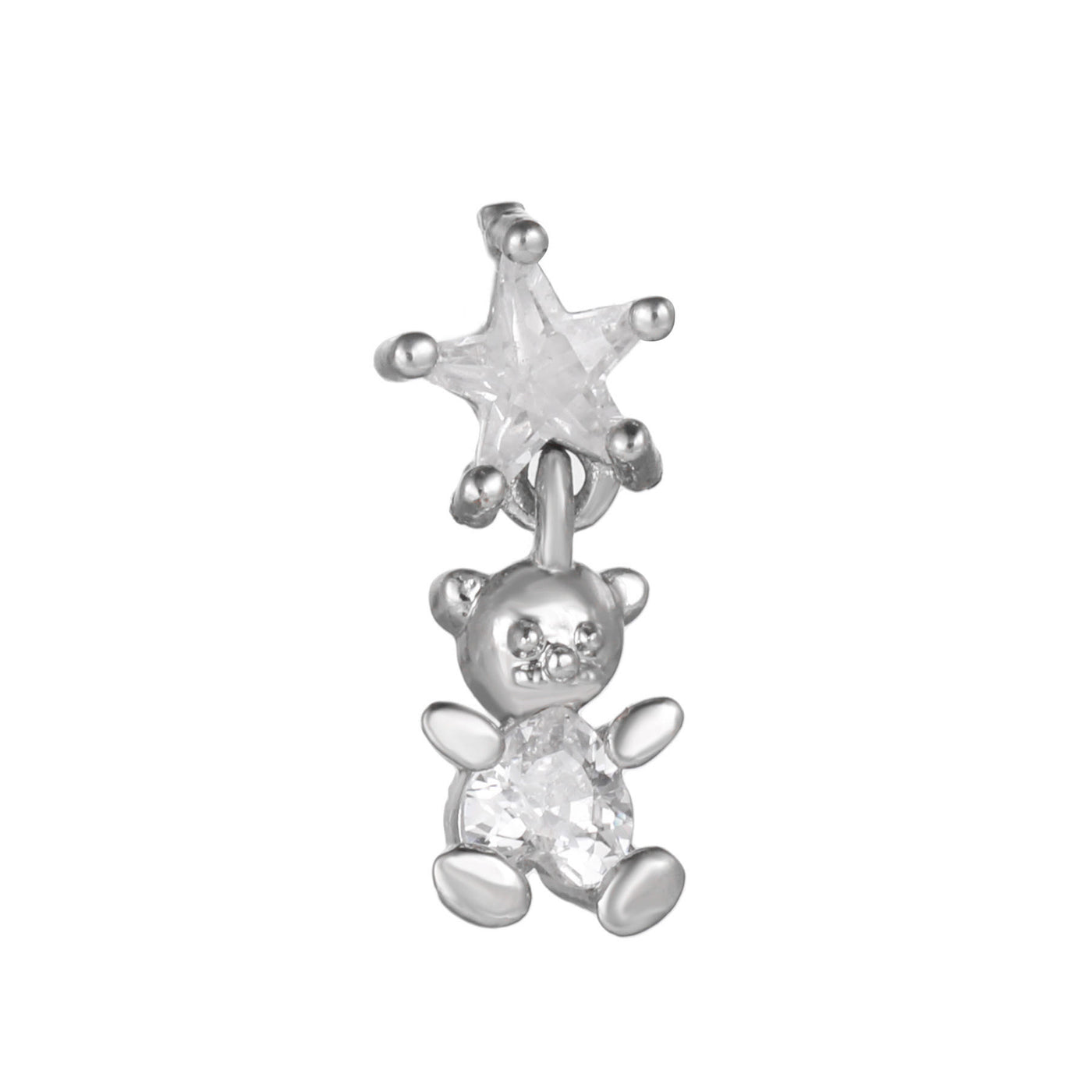 Olivenorma Inlaid Zircon Cute Pattern Studs Earrings - White Zircon & Bear - image 9
