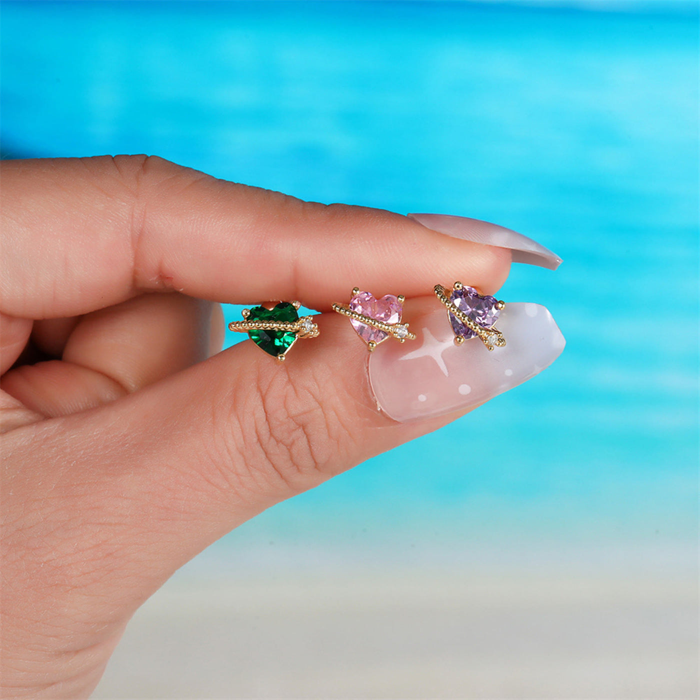 Olivenorma Heart Butterfly Cut Colored Zirconia Earrings - image 23