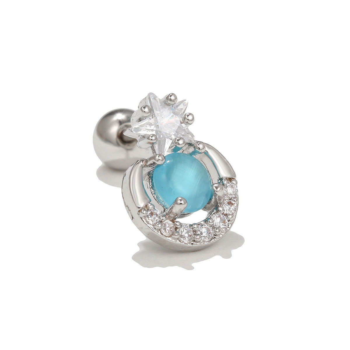 Olivenorma Exquisite White Zircon Studs Earrings - Blue Cat's Eye Stone - image 18