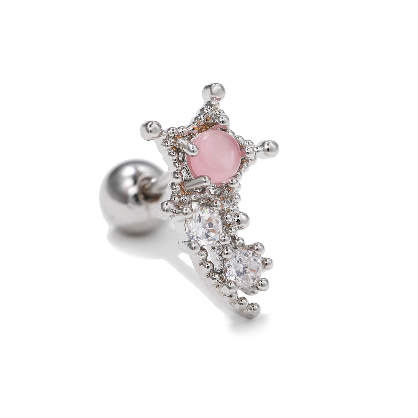 Olivenorma Exquisite White Zircon Studs Earrings - Pink Cat's Eye Stone - image 16