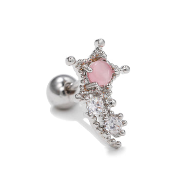 Olivenorma Exquisite White Zircon Studs Earrings - Pink Cat's Eye Stone - image 16