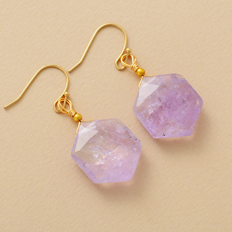 Olivenorma Hexagonal Faceted Cut Amethyst Lapis Lazuli Earrings