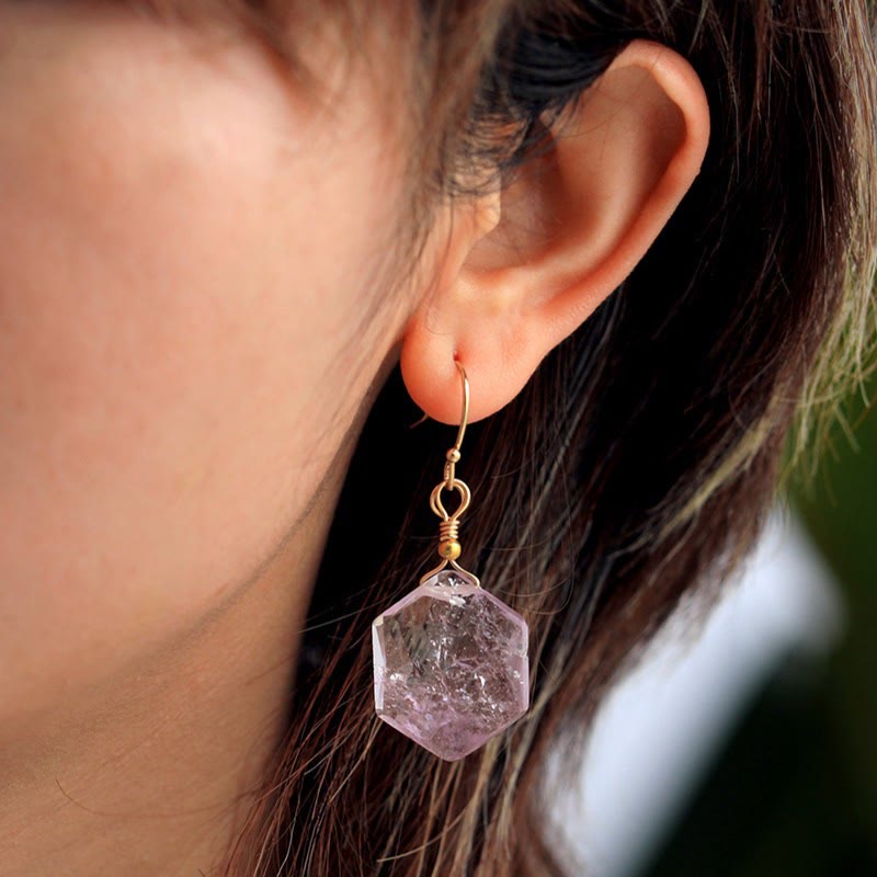 Olivenorma Hexagonal Faceted Cut Amethyst Lapis Lazuli Earrings