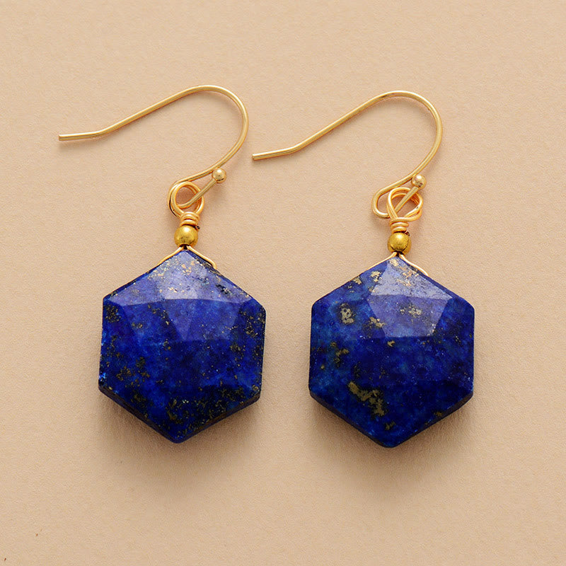 Olivenorma Hexagonal Faceted Cut Amethyst Lapis Lazuli Earrings